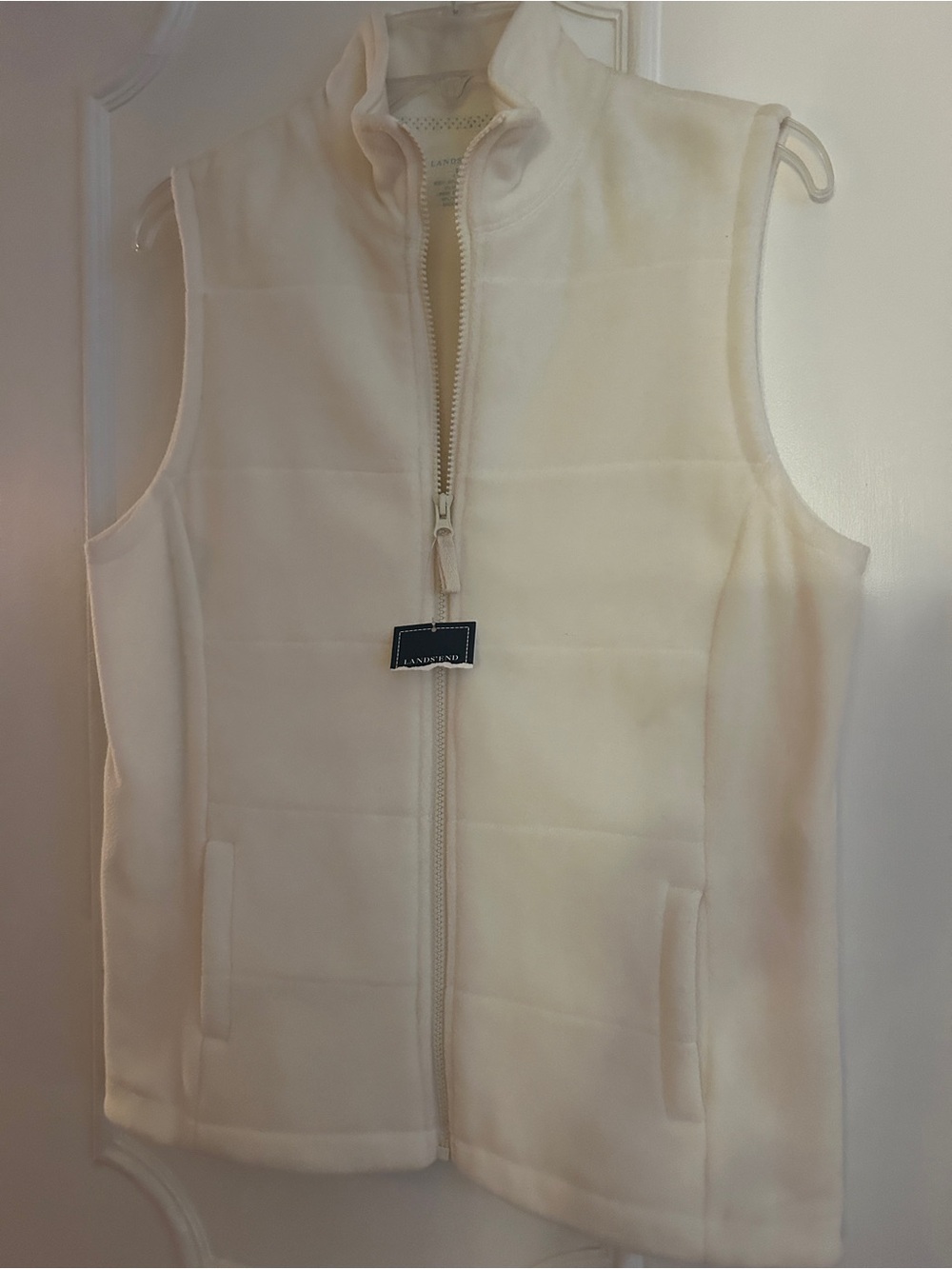 Lands' End Cream Quilted Fleece Vest - Women's Sleeveless Zip